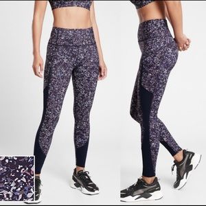 Athleta Rainier Printed Mesh Tight in Sandstone Navy Multi size Medium EUC